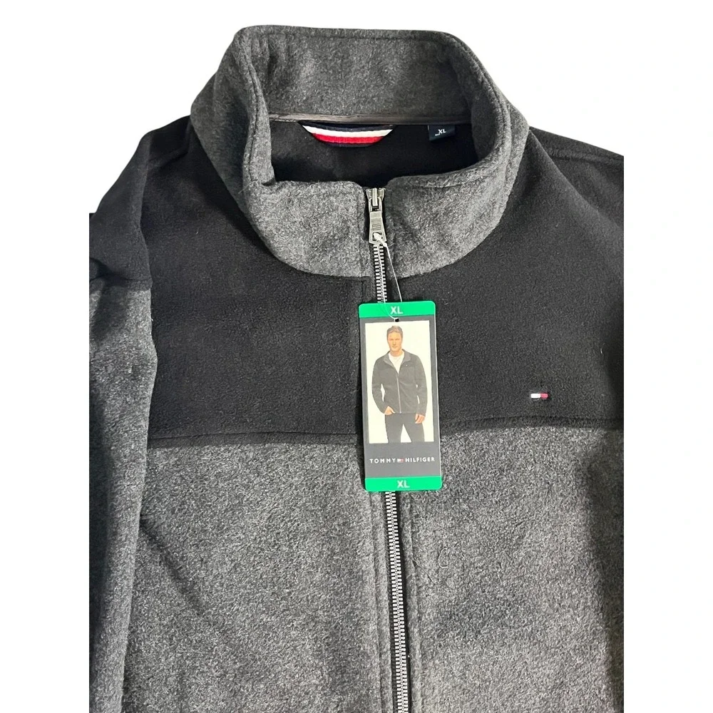 Tommy‎ Hilfiger Colorblock Fleece Jacket Men's XL – Charcoal/Black – NWT